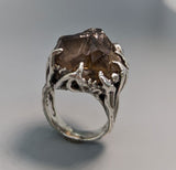 Smoky Quartz Crystal Cluster, Sterling Silver Ring with 14kt Gold