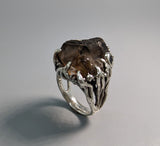 Smoky Quartz Crystal Cluster, Sterling Silver Ring with 14kt Gold