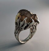 Smoky Quartz Crystal Cluster, Sterling Silver Ring with 14kt Gold