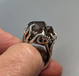 Smoky Quartz Crystal Cluster, Sterling Silver Ring with 14kt Gold