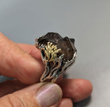 Smoky Quartz Crystal Cluster, Sterling Silver Ring with 14kt Gold