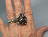 Smoky Quartz Crystal Cluster, Sterling Silver Ring with 14kt Gold