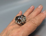 Smoky Quartz Crystal Cluster, Sterling Silver Ring with 14kt Gold