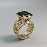 Very Fine Green Tourmaline, 14kt Wide Lacy Band