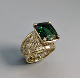 Very Fine Green Tourmaline, 14kt Wide Lacy Band