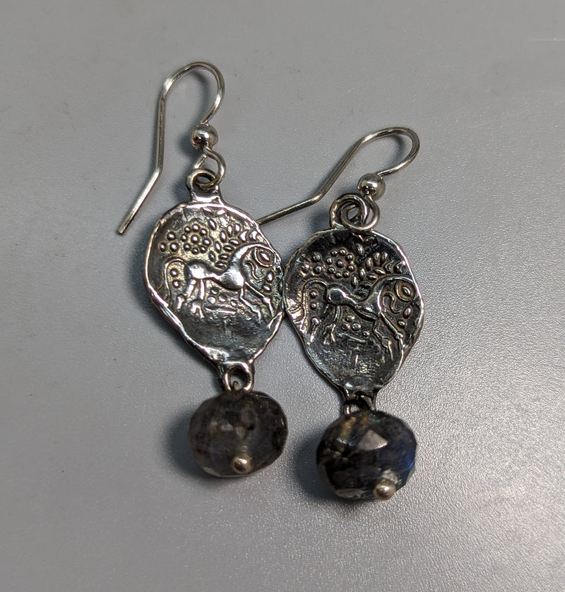 Sterling Silver Celtic Pony Ancient Coin Replica Earrings