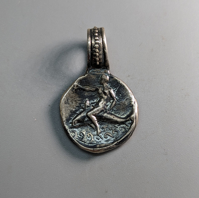Sterling Silver Taras on Dolphin Ancient Coin Replica Pendant