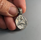 Sterling Silver Taras on Dolphin Ancient Coin Replica Pendant