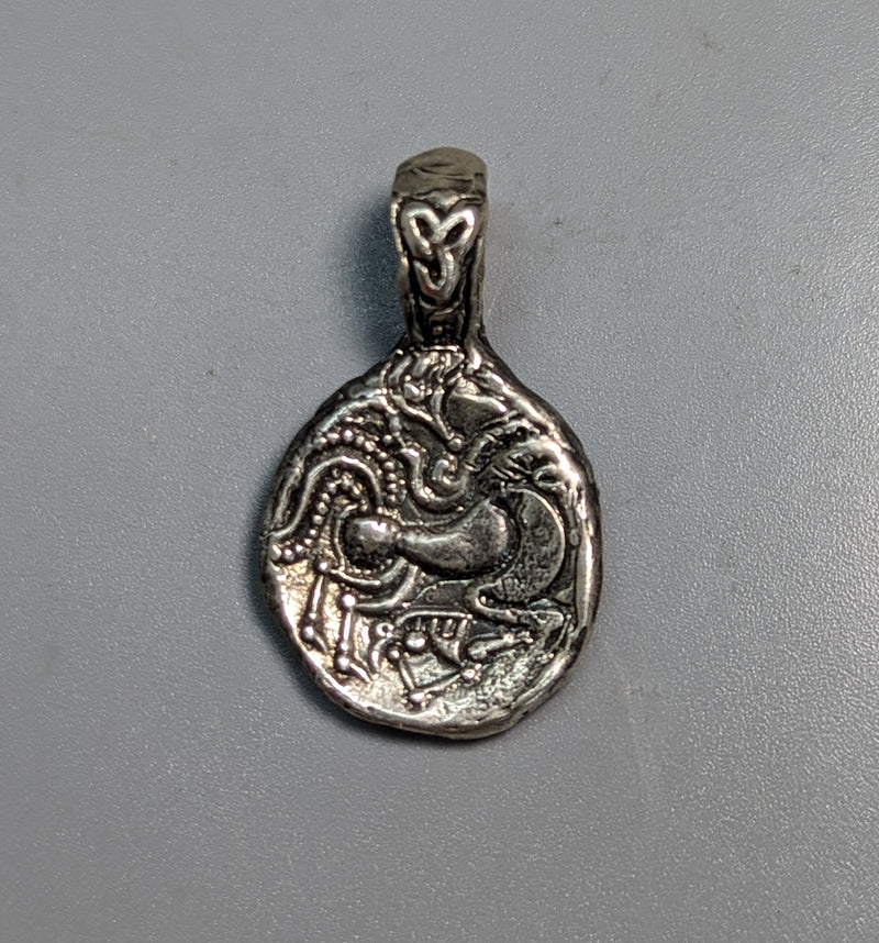 Sterling Silver Celtic Pony Ancient Coin Replica Pendant