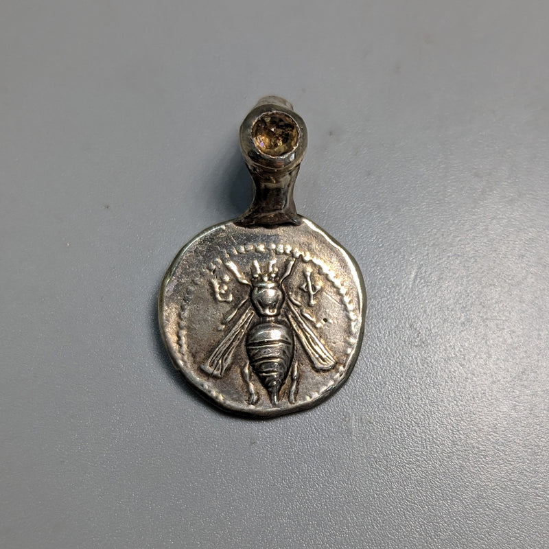 Sterling Silver Bee Ancient Coin Replica Pendant