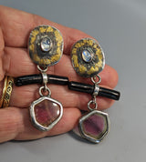 Keum Boo Earring Tops with Rainbow Moonstones, and Watermelon Tourmaline Drops