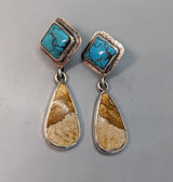 Turquoise Sterling Silver Earring Tops with Picture Jasper Sterling Silver Drops
