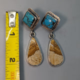Turquoise Sterling Silver Earring Tops with Picture Jasper Sterling Silver Drops