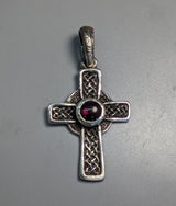 Small Sterling Silver Celtic Cross with Garnet