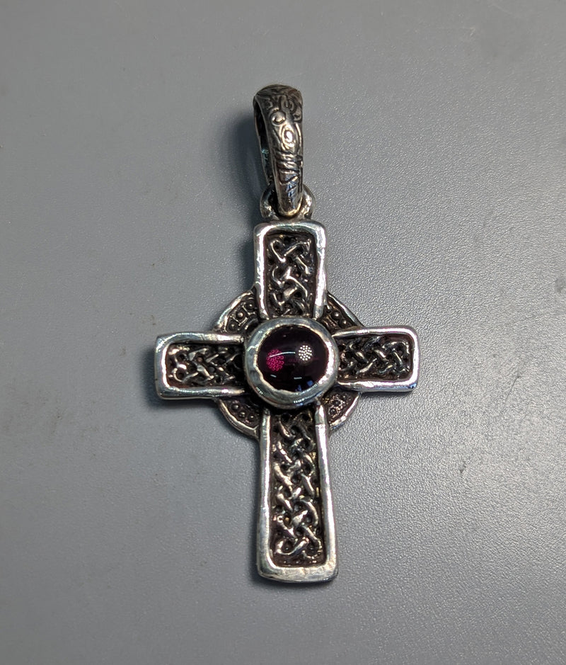 Small Sterling Silver Celtic Cross with Garnet