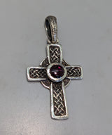 Small Sterling Silver Celtic Cross with Garnet