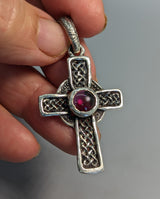 Small Sterling Silver Celtic Cross with Garnet