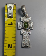 Small Sterling Silver Fahan Mura Celtic Cross with Cat's Eye Tourmaline