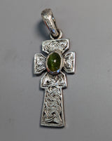 Small Sterling Silver Fahan Mura Celtic Cross with Cat's Eye Tourmaline