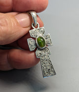 Small Sterling Silver Fahan Mura Celtic Cross with Cat's Eye Tourmaline