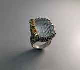 Carved Aquamarine Sterling Silver and 14kt Gold Ring