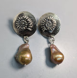Ammonite Design Sterling Silver Earring Tops with Freshwater Pearl Drops
