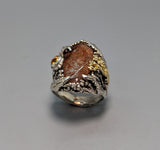 Rainbow Lattice Sunstone, Sterling Silver and 14kt Gold Ring