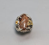 Rainbow Lattice Sunstone, Sterling Silver and 14kt Gold Ring