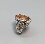 Rainbow Lattice Sunstone, Sterling Silver and 14kt Gold Ring