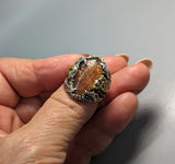 Rainbow Lattice Sunstone, Sterling Silver and 14kt Gold Ring