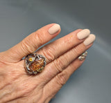 Rainbow Lattice Sunstone, Sterling Silver and 14kt Gold Ring