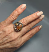 Rainbow Lattice Sunstone, Sterling Silver and 14kt Gold Ring