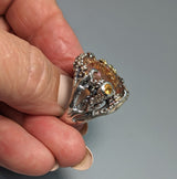 Rainbow Lattice Sunstone, Sterling Silver and 14kt Gold Ring