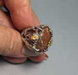 Rainbow Lattice Sunstone, Sterling Silver and 14kt Gold Ring