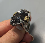 Andradite Garnet Crystal Cluster, Sterling Silver and 14kt Gold Ring