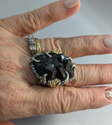 Andradite Garnet Crystal Cluster, Sterling Silver and 14kt Gold Ring
