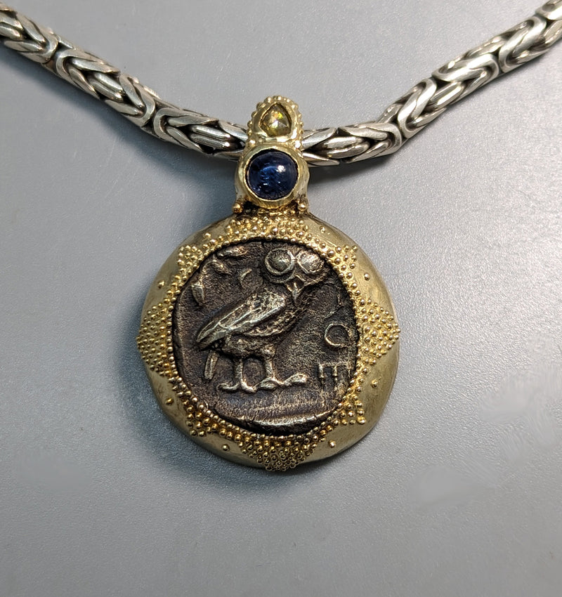 Old Style Athena Owl, AR Tetradrachm, 14kt Gold Pendant