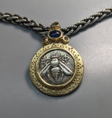 Bee, AR Tetradrachm, 14kt Gold Pendant with Emerald on Bail