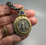 Bee, AR Tetradrachm, 14kt Gold Pendant with Emerald on Bail