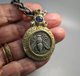 Bee, AR Tetradrachm, 14kt Gold Pendant with Emerald on Bail