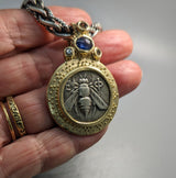 Bee, AR Tetradrachm, 14kt Gold Pendant with Emerald on Bail