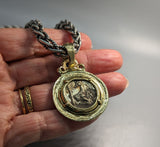 Bee, AR Tetradrachm, 14kt Gold Pendant with Emerald on Bail