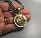 Bee, AR Tetradrachm, 14kt Gold Pendant with Emerald on Bail
