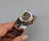 Sterling Silver and 14kt Gold Cuff Bracelet with Rutilated Quartz