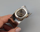 Sterling Silver and 14kt Gold Cuff Bracelet with Rutilated Quartz