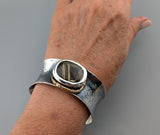 Sterling Silver and 14kt Gold Cuff Bracelet with Rutilated Quartz