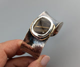 Sterling Silver and 14kt Gold Cuff Bracelet with Rutilated Quartz