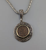 Irish Harp Coin (Farthing), Sterling Silver and 14kt Gold Pendant