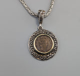 Irish Harp Coin (Farthing), Sterling Silver and 14kt Gold Pendant