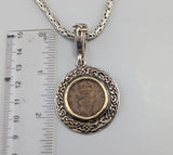 Irish Harp Coin (Farthing), Sterling Silver and 14kt Gold Pendant